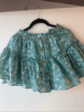 Teal Floral Tiered Button Front Off-the-Shoulder Top